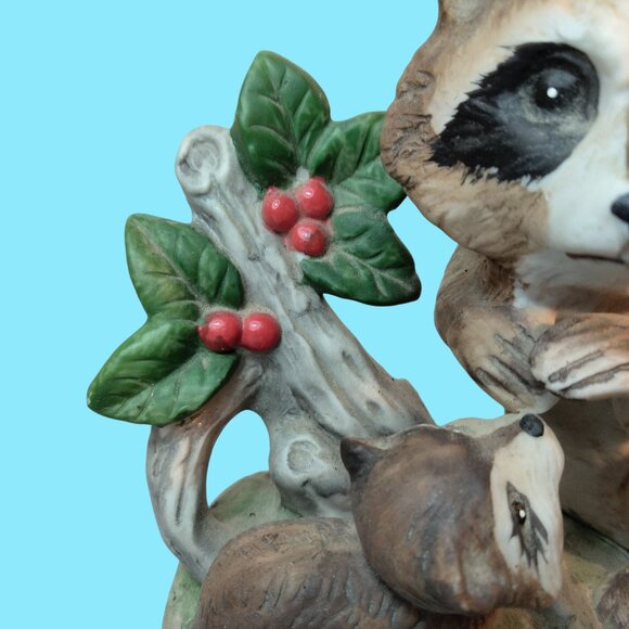 Raccoon Mother Baby  Tree Branch Ceramic Figurine Mothers Day Cottage Cabin - Picture 7 of 10